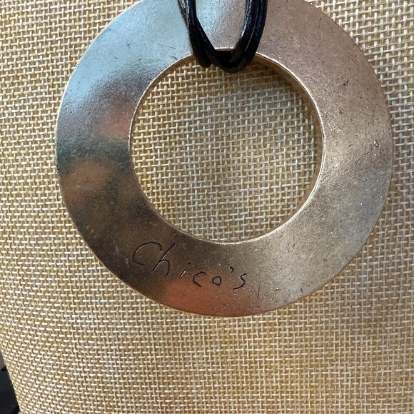 Chicos Tortoiseshell Pendant Necklace With Adjustable Black Cord Chain - Picture 5 of 10